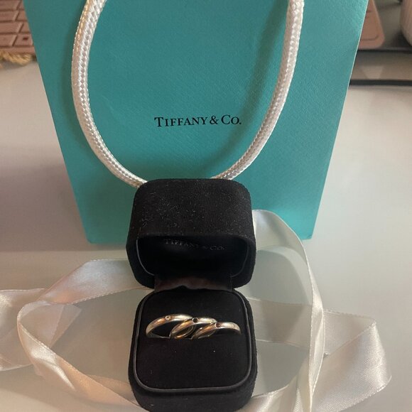 Tiffany & Co. Elsa Peretti SS Stacking Rings 3 - Diamond, Ruby & Sapphire & Box